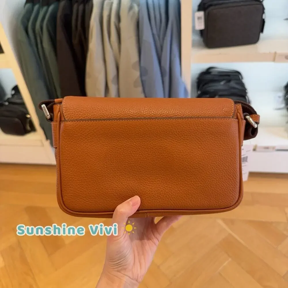 NWT Coach Jack Small Flap Crossbody Bag Amber Brown Soft pebble leather cew73